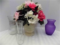 3) Vases 1) Flower Arrangement w/container