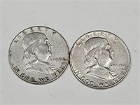1950 P D  Silver Franklin Half Dollar Coins