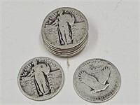 10 Silver Standing Liberty Quarters Worn