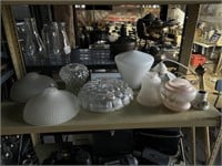 Shelf of Vintage Lampshades, etc.