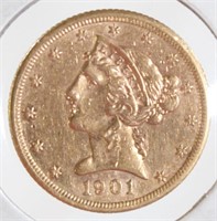 1901-S $5 Gold Coin AU