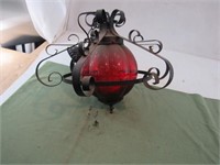 Red Globe Black Iron Hanging light fixture