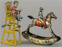 MEIER ROCKING HORSE JOCKEY & CHILD IN HIGH CHAIR