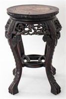 Chinese Marble Mounted Carved Side Table, 19th C.