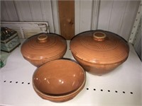 3 PC CROCK BOWL SET , 2 LIDS