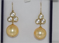 Large 18ct gold & golden pearl earrings