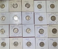 (20) 1942 S & D Mercury Silver Dimes