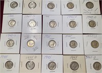 (20) 1944-1945 Mercury Silver Dimes