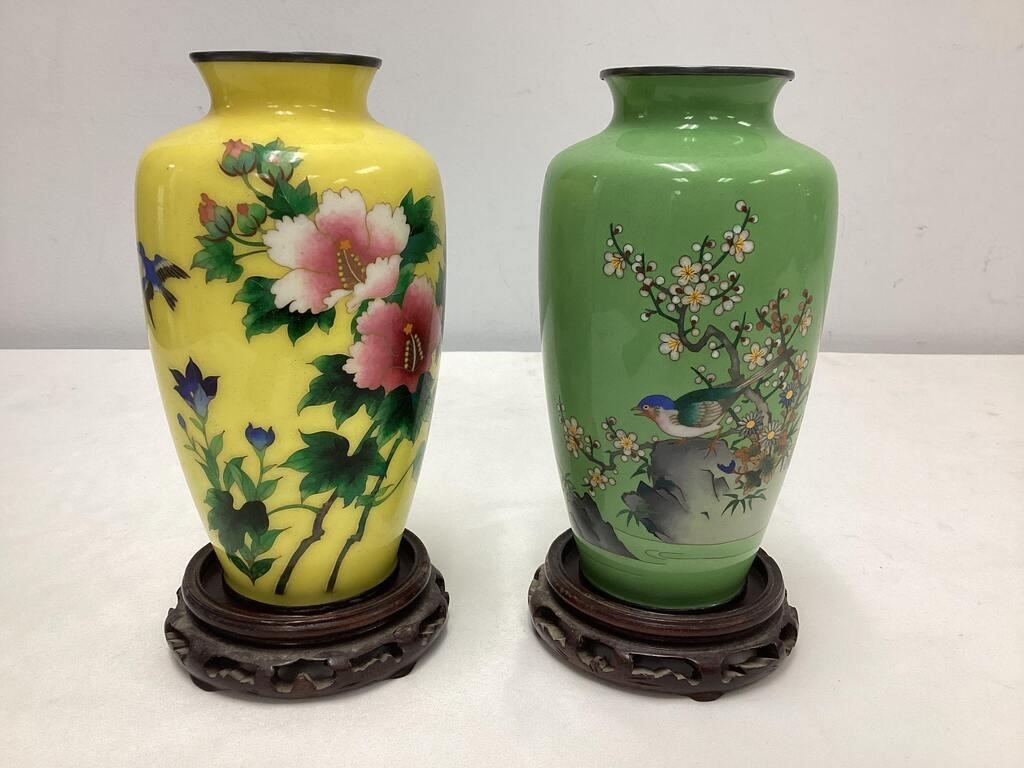 Two Colorful Asian Cloisonne Vases
