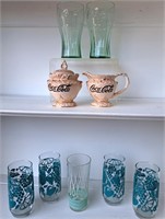 COCA COLA CREAMER SUGAR & GLASSES MID CENTURY CUPS