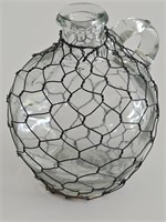 COOL VTG GLASS WIRE WRAPPED JUG 6 1/2" TALL-HEAVY