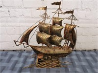 Vintage Tin Model Nautical Schooner: As is