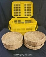Yellow Plastic Picnic Basket Wicker Plate Holders
