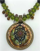 CHICO’S Amber & Green Mosaic Medallion Pendant &
