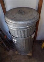 Metal Trash cans with lids & cart