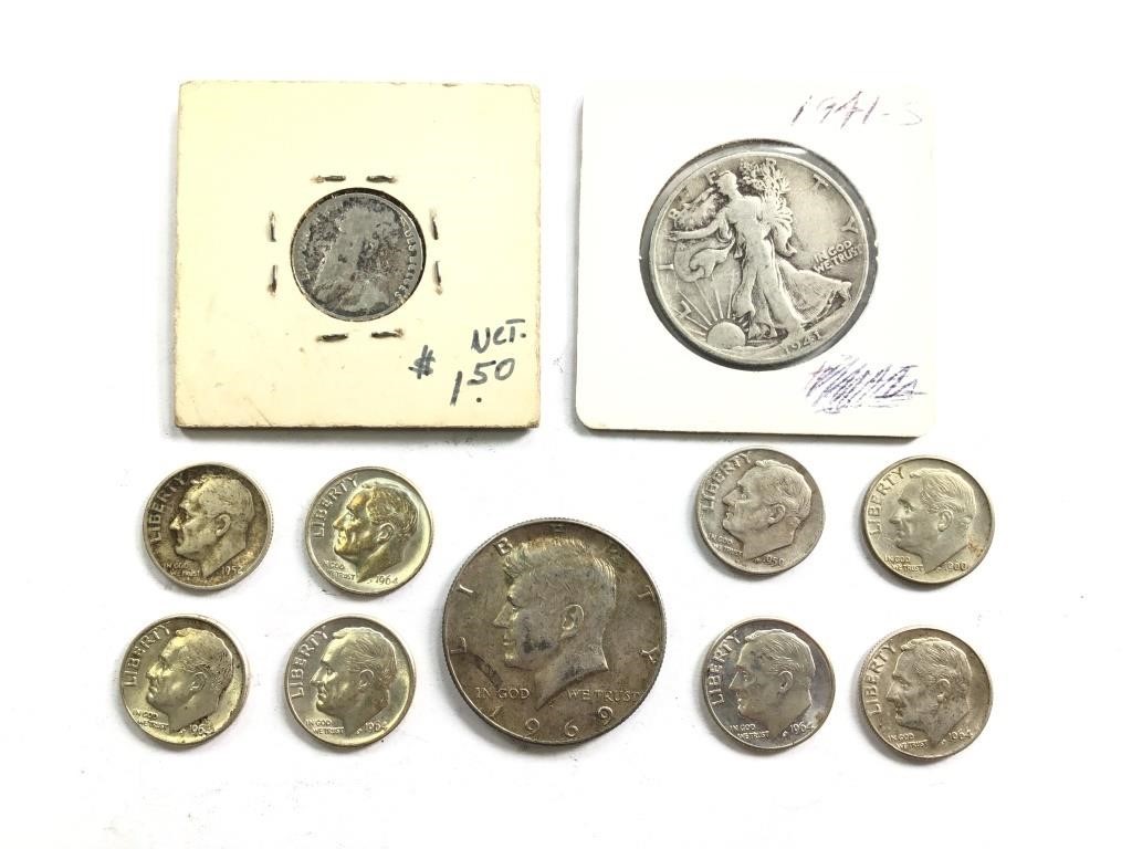 8 Silver Dimes Half Dollars Belgium Coin