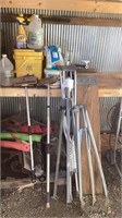 Crutches, tripods, wooden ramps, on sanded grout,