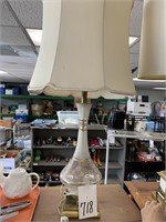 3 FT RETRO HOLLYWOOD REGENCY BRASS & GLASS LAMP