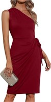 BOKALY One Shoulder Party Dress for Women Faux