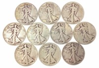 (10) 1936 & 1938 Walking Liberty 90% Silver Half