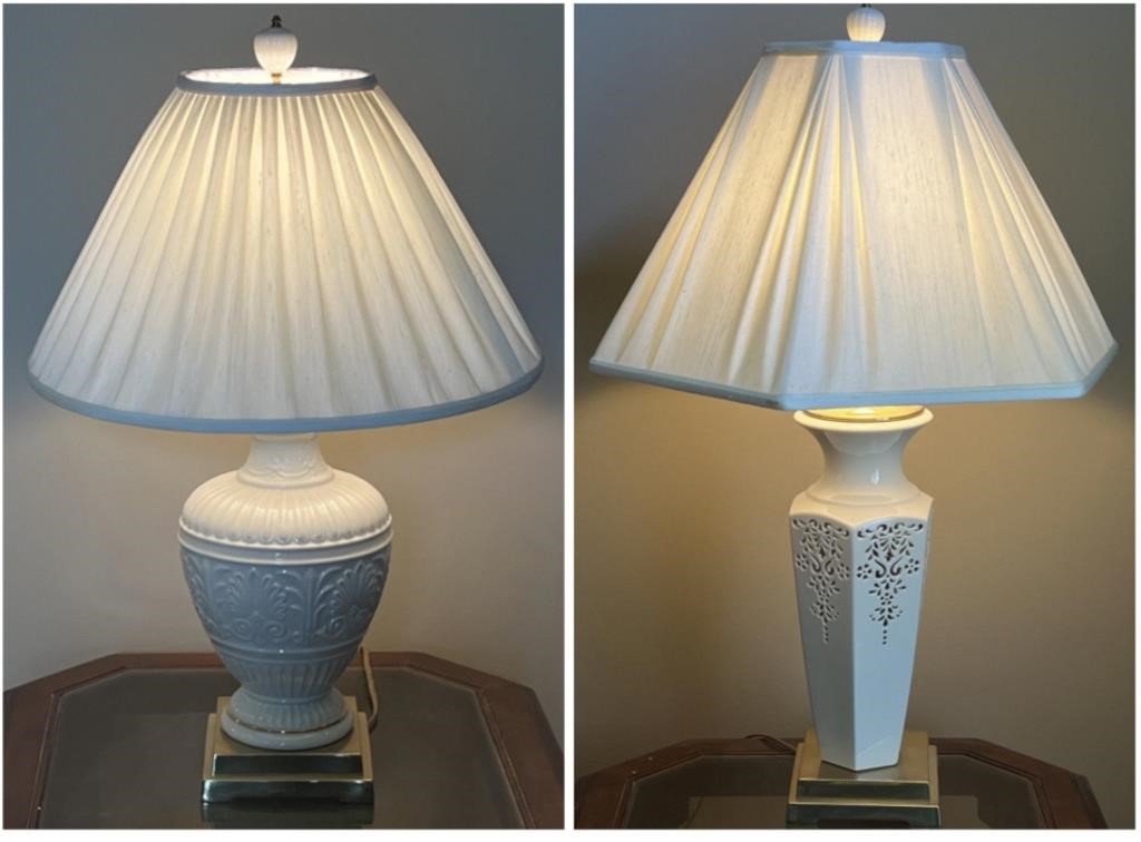 (2) Decorative White Ceramic Base Table Lamps