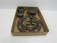 Oriental Cloisonne & Brass Tray Lot