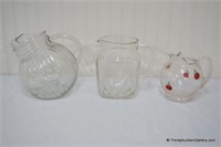 3 Vintage '50's-60's Clear Glass Serving Pitchers