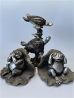 Turtle Sculpture and Frog Bookends