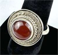 925 Silver Round Carnelian Ring