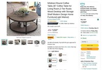 B481  NSdirect Round Coffee Table, 36" 2-Tier Ligh