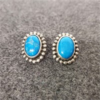 Made In Mexico 925 Turquoise & Sterling Earrings