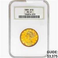 1881 $10 Gold Eagle NGC MS61