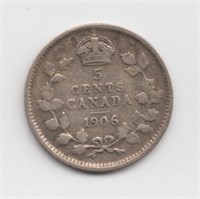 1906 Canada 5 Cent Silver Coin