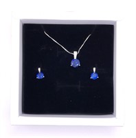 925S 2 Piece Blue Sapphire Jewelry Set