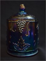 Vintage Blue Glass Carnival Glass Canister