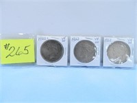 (3) 1922s, (2) 1922 Peace Silver Dollars, Vf-20