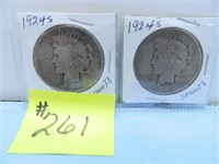 (2) 1924s Peace Silver Dollars, Smooth