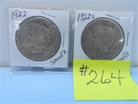 (2) 1922-1922s Peace Silver Dollars, Smooth
