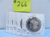 (5) Liberty 1 Troy oz., .999 Fine Silver Pcs., UNC