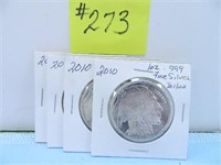 (4) 2010 Indian 1 oz. .999 Fine Silver Dollar Pcs.
