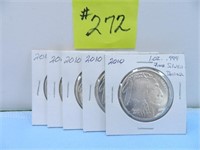 (5) 2010 Indian 1 oz. .999 Fine Silver Dollar Pcs.