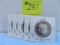 (5) Liberty 1 Troy oz., .999 Fine Silver Pcs., UNC