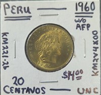 Uncirculated 1960 Peruvian coin