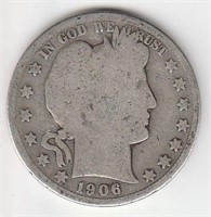 1906 S 90% Silver US Barber Half Dollar