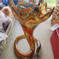 Vintage Sooner Art Glass Vase- approx 8.5" tall