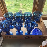 7 Vintage Old Williamsburg Blue Cobalt Goblets &