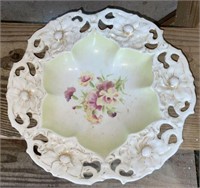 Victorian Hand Painted Flower Design Serving Bowl