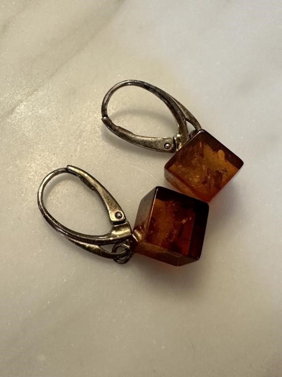 STERLING SILVER AMBER EARRINGS