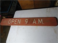 Vintage Wood "Open 9 A.M." Sign