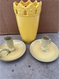 Yellow Candleholders & Vase